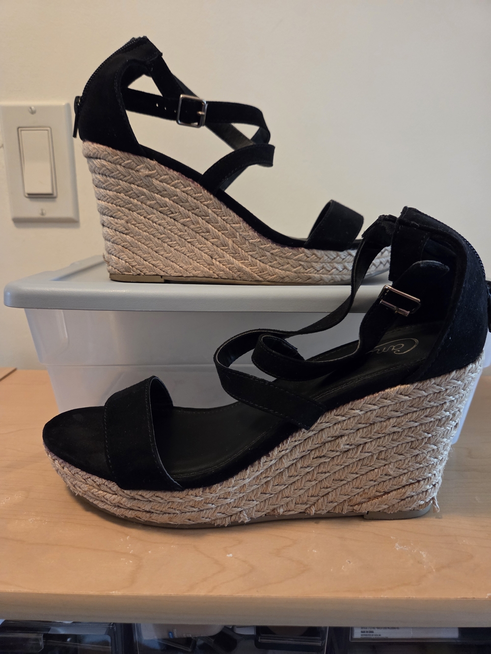 Candie's Black Espadrille Wedge Sandals with Ankle Straps